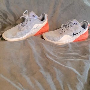 Nike baby blue and hot orange shoes